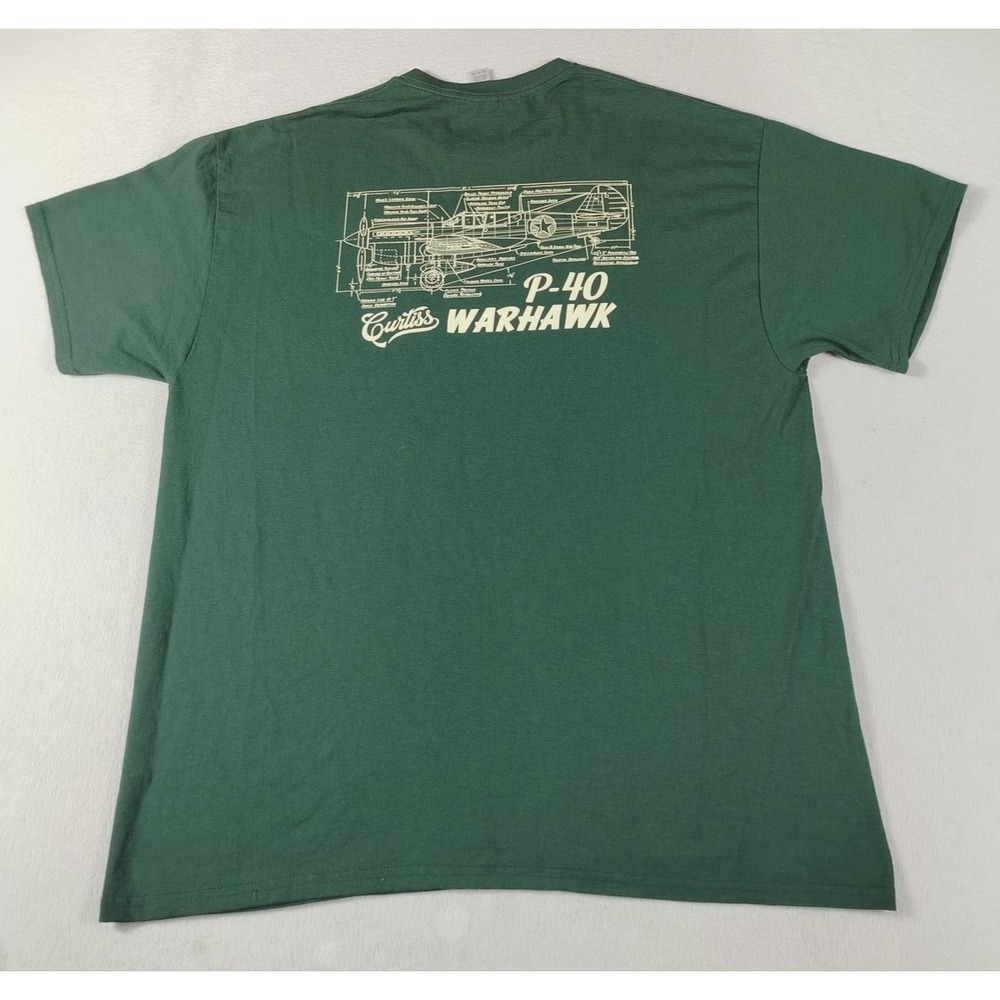 Glenn‎ H Curtiss Museum P-40 Warhawk Shirt Mens XL Green Gildan Graphic Tee